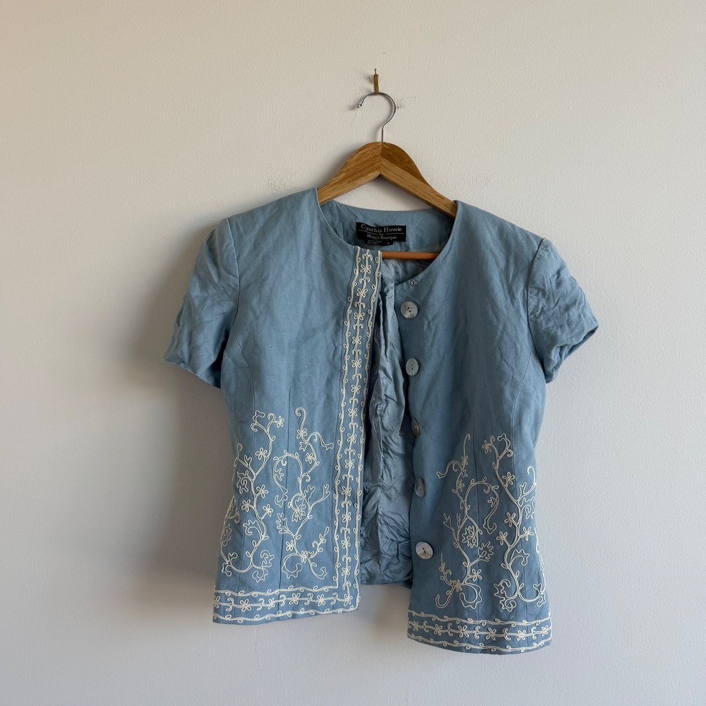 Vintage 90s Cynthia Howie for Maggy Boutique Linen Blend‎ Embroidered Set